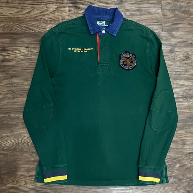 폴로 랄프로렌 엘보패치 럭비티 그린