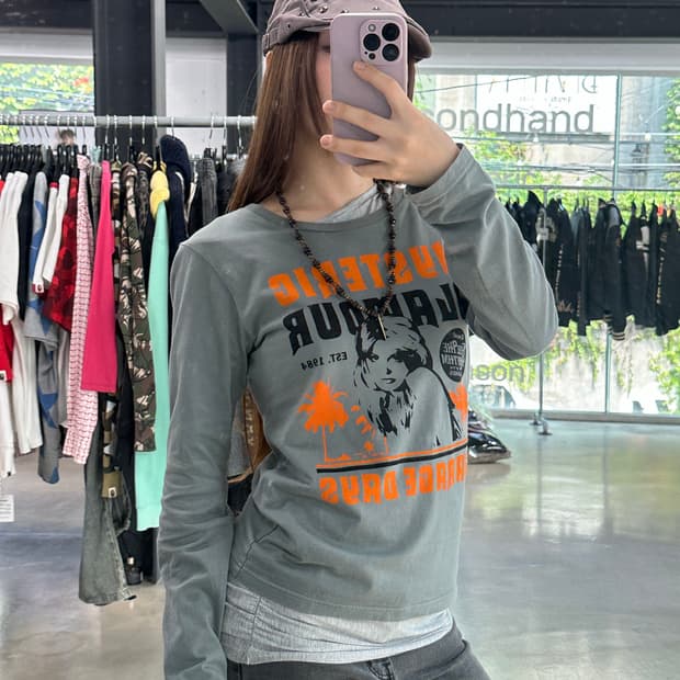 히스테릭글래머 Garage days레터링 롱슬리브긴팔티셔츠