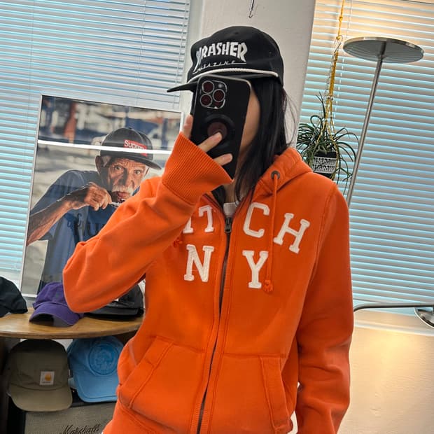 아베크롬비 스펠로고 기모 후드집업