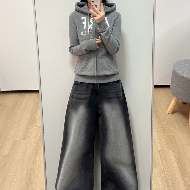 아베크롬비 슬림핏 자수로고 그레이 후드집업