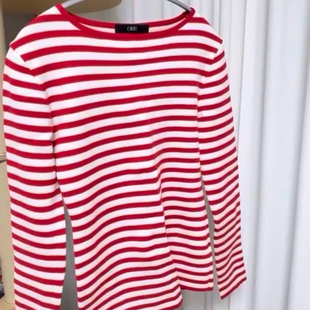 오르 보트넥 슬릿 니트 스트라이프 레드 fw