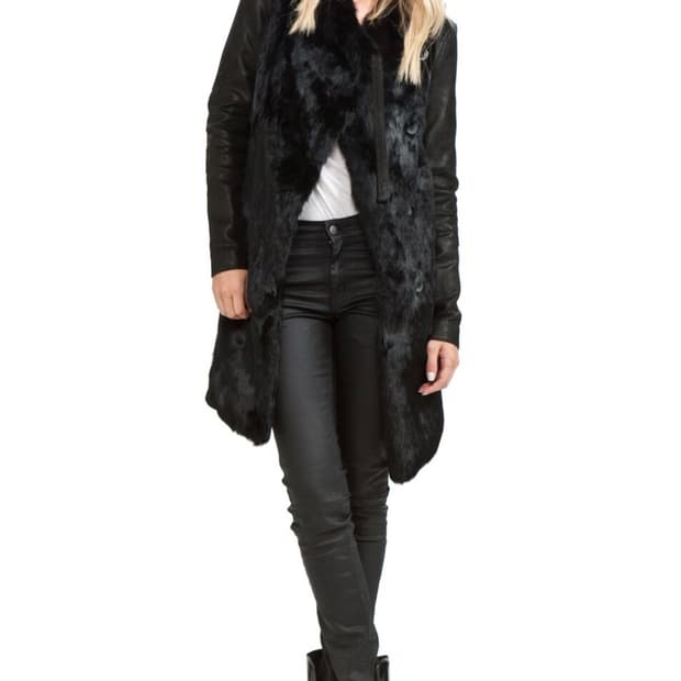 헬무트랭 래빗 퍼 레더 코트 P