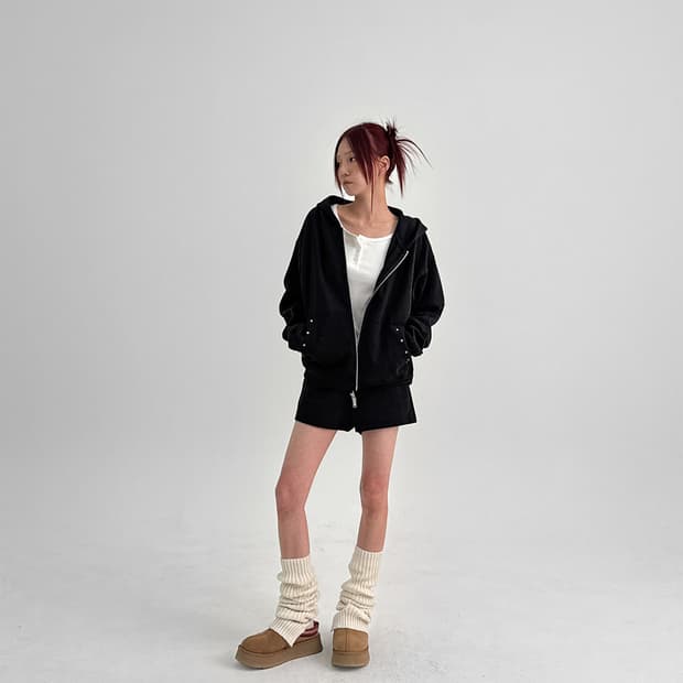 블랙업 플레인 코튼 후드집업