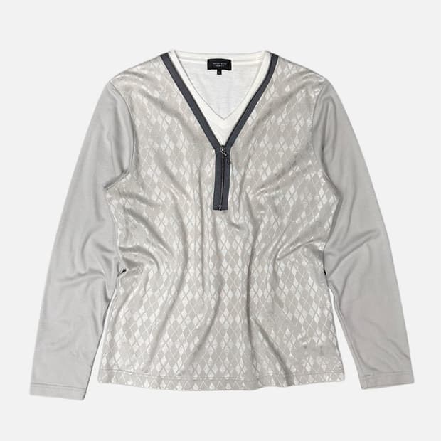 MALE&CO. argyle zip-up layered t-shirt