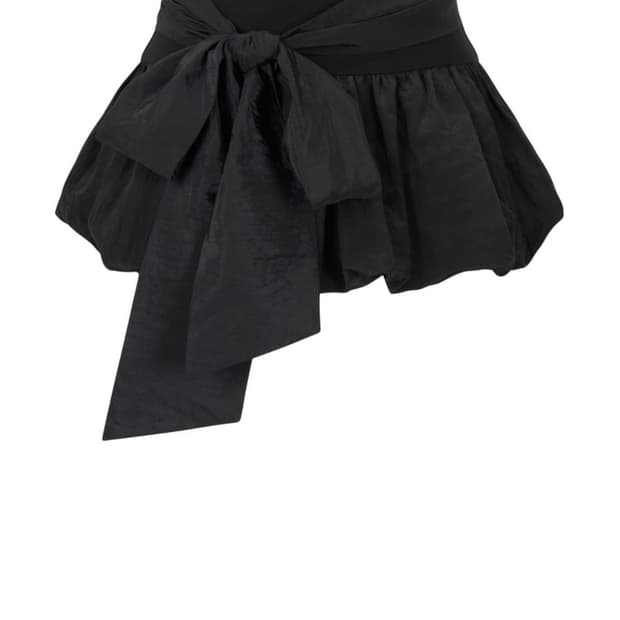 루즈슬립오버 펌킨 셔링 리본 미니 스커트 블랙