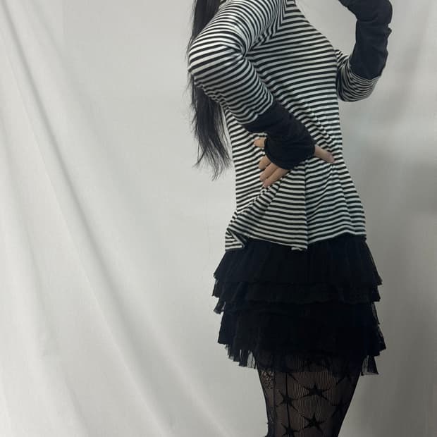 핸드 워머 슬리브 스트라이프 패턴 티