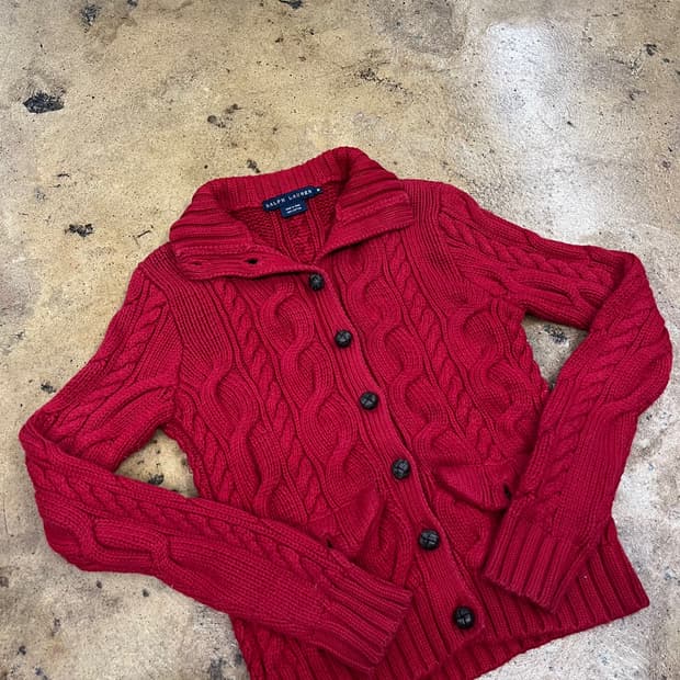 폴로 랄프로렌 레드 니트 카라 가디건 