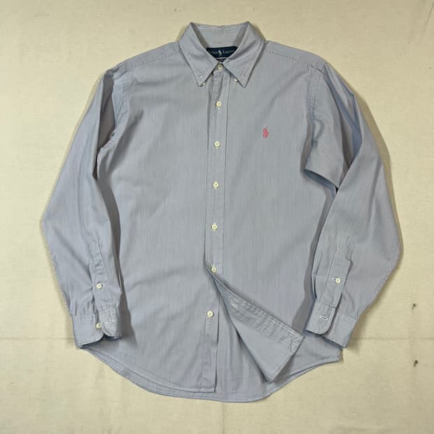 S) 폴로 랄프로렌 클래식 블루 스트라이프 포플린 셔츠