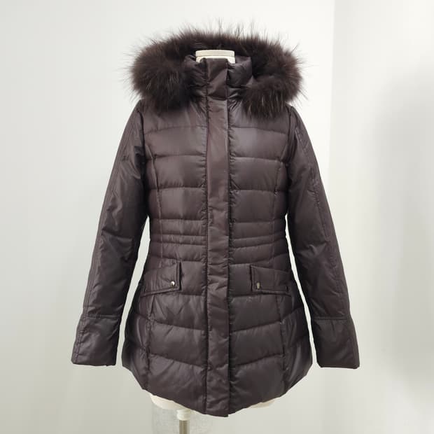 리얼 라쿤퍼 후드 다운 초코브라운 패딩 코트