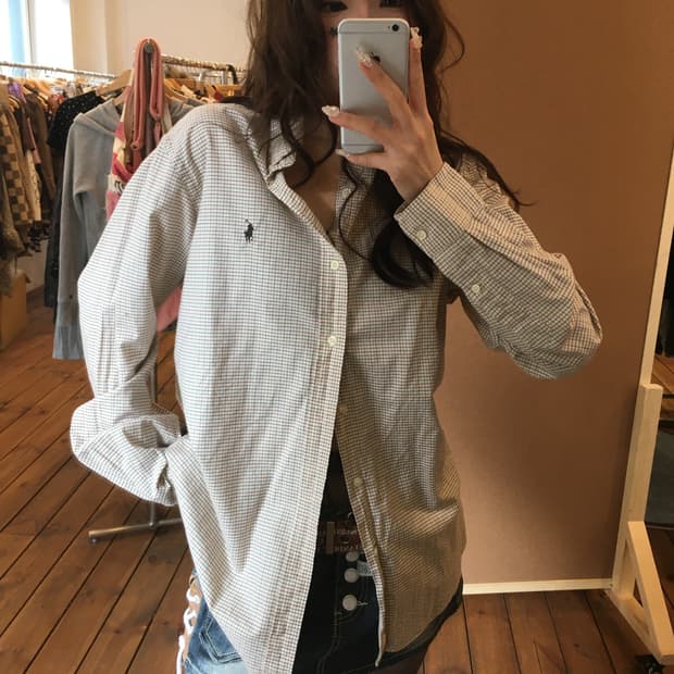 폴로 베이지 체크 셔츠