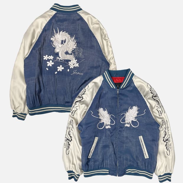 JUGUEMM dragon embroidery blue sukajan