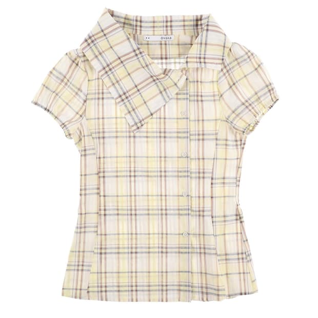 DRAPE COLLAR BLOUSE (YELLOW CHECK)