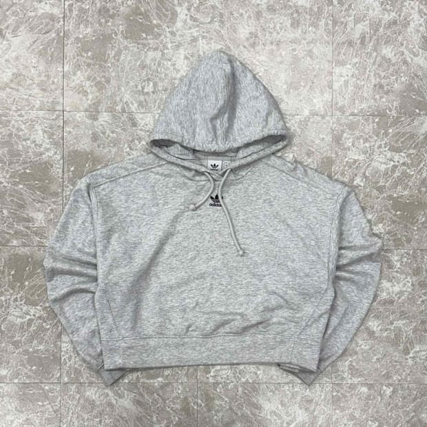 아디다스 연그레이 세미크롭 걸즈 스웨트셔츠 후드티(S)