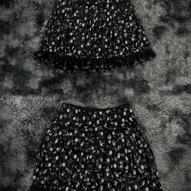 해골 패턴 밑단 레이스 캉캉 숏스커트