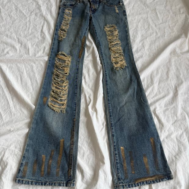 오네갸루 갸루 로우라이즈 부츠컷 데님 팬츠 