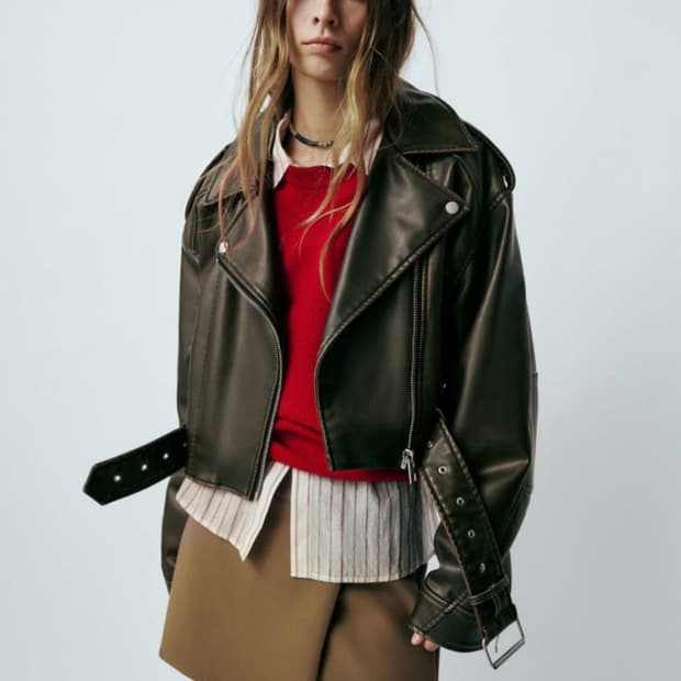 ZARA 자라 페이크 레더 크롭 바이커 점퍼