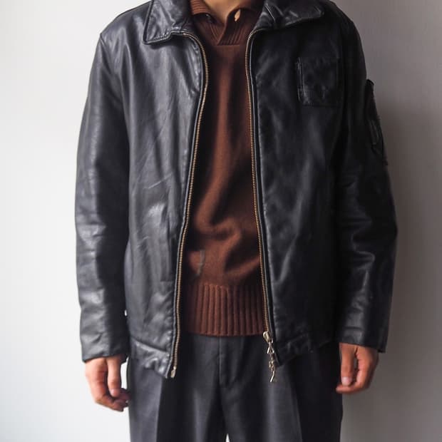 48) 70s 프렌치 레더 파일럿 자켓(민간용)