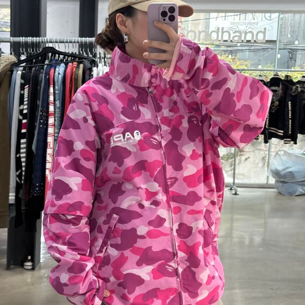베이프 핑크카모 팔분리 투웨이 코치 자켓