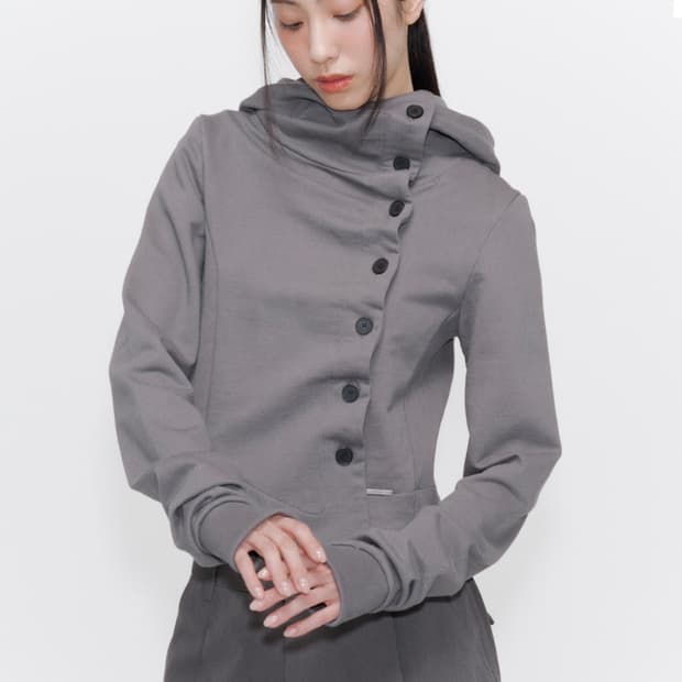 미세키서울 넥 버튼 후디 다크그레이