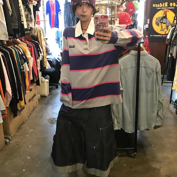 Stussy Stripe Pattern Rugby T-shirt 
