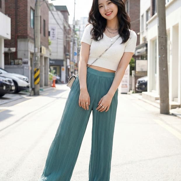 COS 코스 민트색 플리츠 와이드 팬츠_L