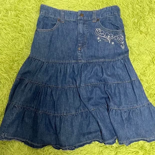 자수 캉캉 데님 스커트