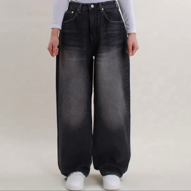 ootj 흑청 데님 와이드 팬츠
