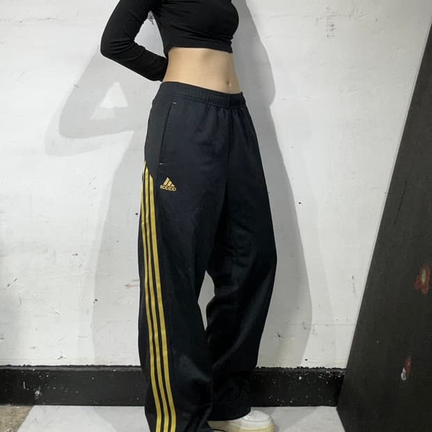 아디다스 블랙 골드 삼선 와이드 트레이닝 팬츠 XL