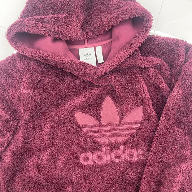 아디다스 파이어버드 양털 쉐르파 버건디 후드티(xl)