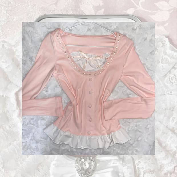 히메갸루 레이스 프릴 리본 핑크 로걀탑