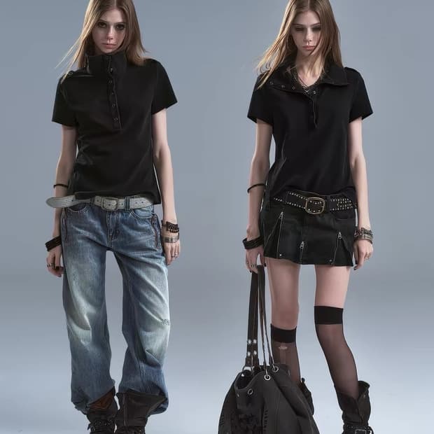 wearAndtear 블랙 목폴라 티셔츠 L