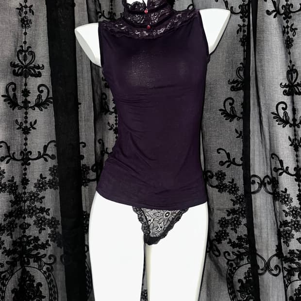 dark purple high neck top