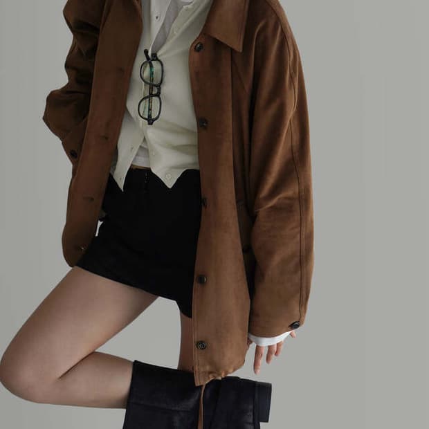 라룸 빈티지 프렌치 스웨이드 오버핏 스트링 브라운 자켓 F