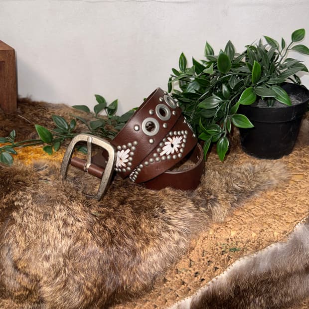 Pink brown western stud punching belt