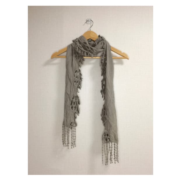 빈티지 카키베이지 태슬 스카프