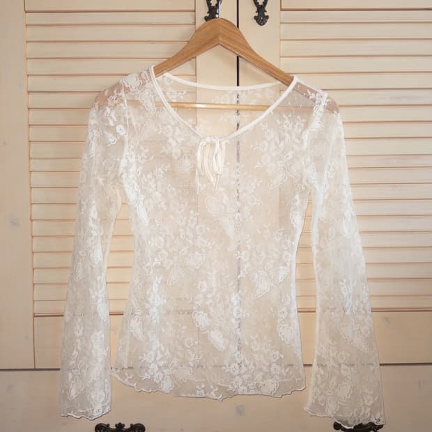 일본빈티지 레이어드 시스루 플라워 슬리브 티셔츠 페어리 히메갸루 큐빈티지