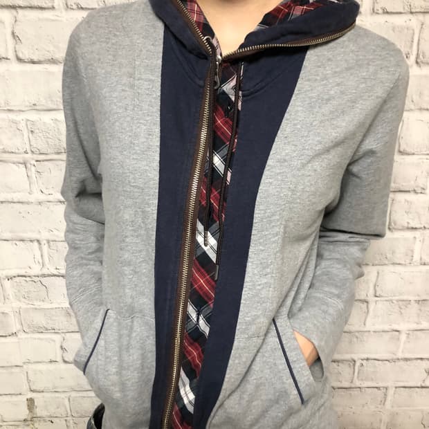 빈티지 체크후드집업