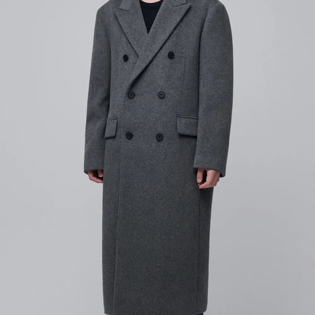 무신사스탠다드 캐시미어 블렌드 대디 숄더 더블 롱 코트 미디엄그레이 XL