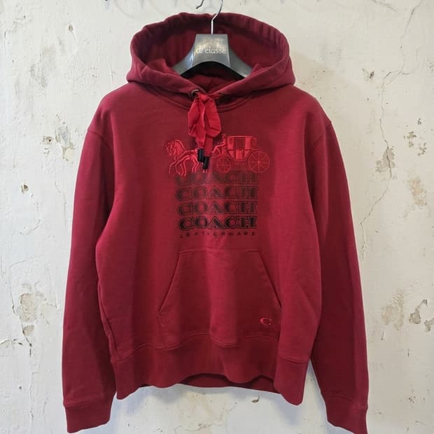 코치 레드 로고 후드티 S