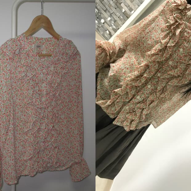 vintage flower ruffle chffon blouse