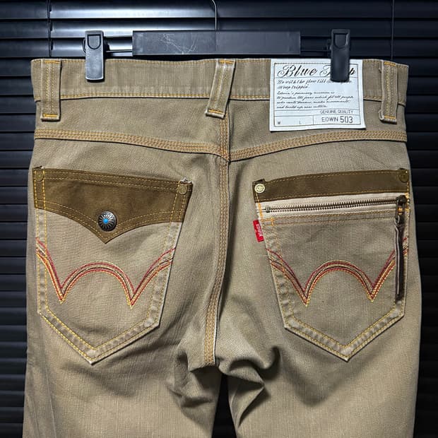 에드윈 503 일본 베이지 데님 31 웨스턴 가죽 스웨이드 나바호 터키석