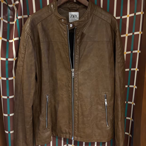 자라 브라운 인조가죽 라이더 자켓