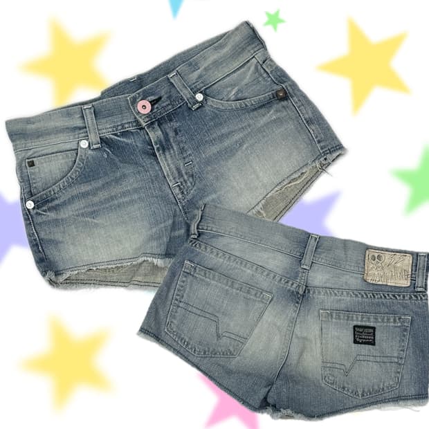 something x EDWIN  숏데님 팬츠 데코라 괴짜 y2k 워싱