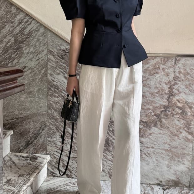 썸제이 Ssumj 네이비 볼륨소매 숏 반팔 자켓 S