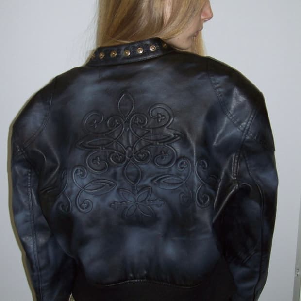 새상품 / Emboss Faux Leather Bomber Black 