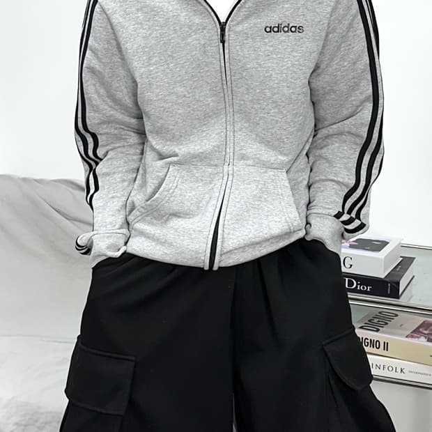 아디다스 그레이 블랙 후드집업 L
