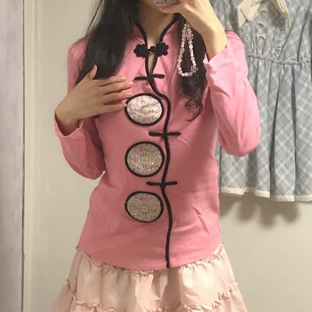 빈티지 일본 치파오 차이나 핑크 티셔츠 오네갸루 페어리 오리엔탈 긱시크