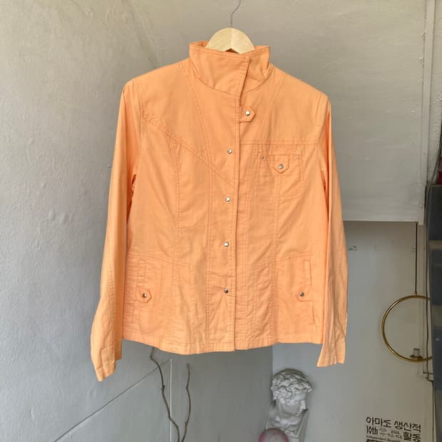 y2k 살구 코튼 버튼 스티치 자켓