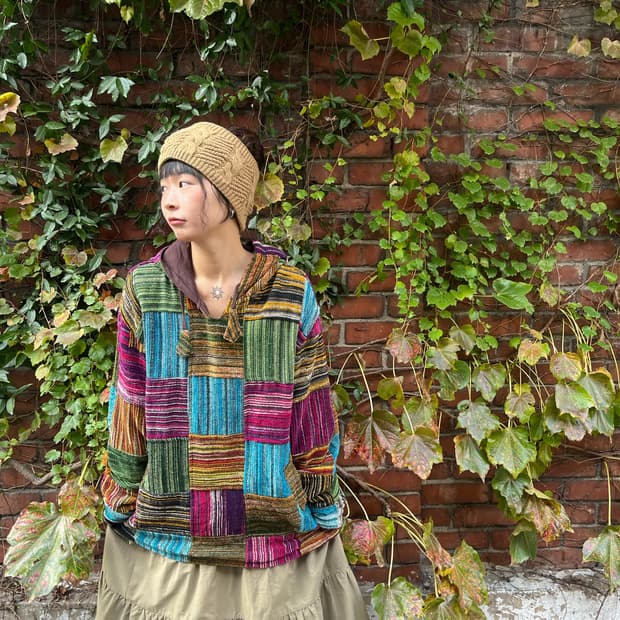 히피무드 자수 패치 후드