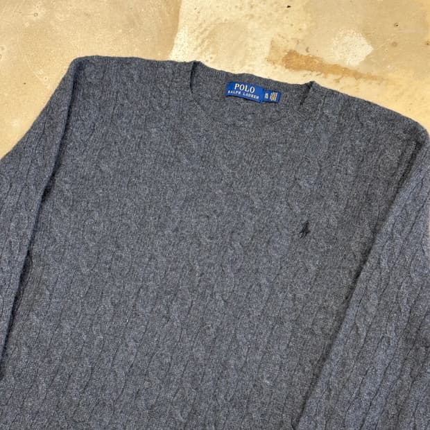 XL 폴로랄프로렌 울 캐시미어 챠콜 케이블 니트